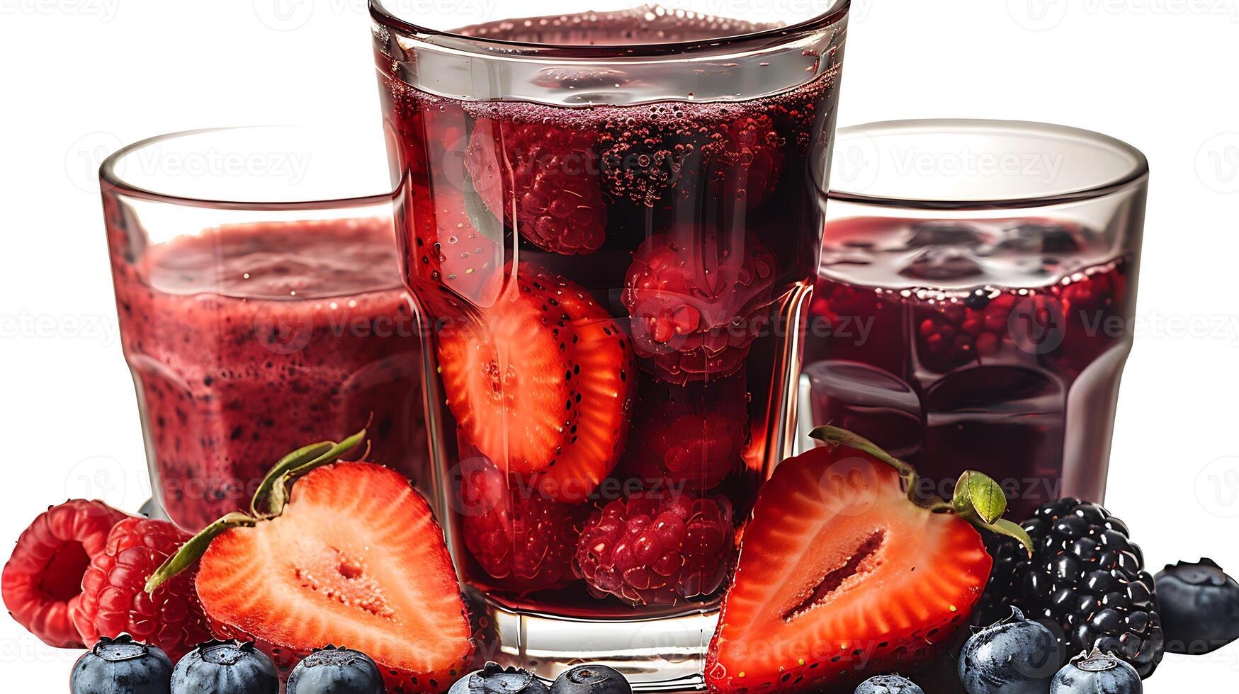 Glass of Tangy Mixed Berry Juice delicious blend of strawberries blueberries raspberries and blackberries creating a colorful and flavorful juice photo
