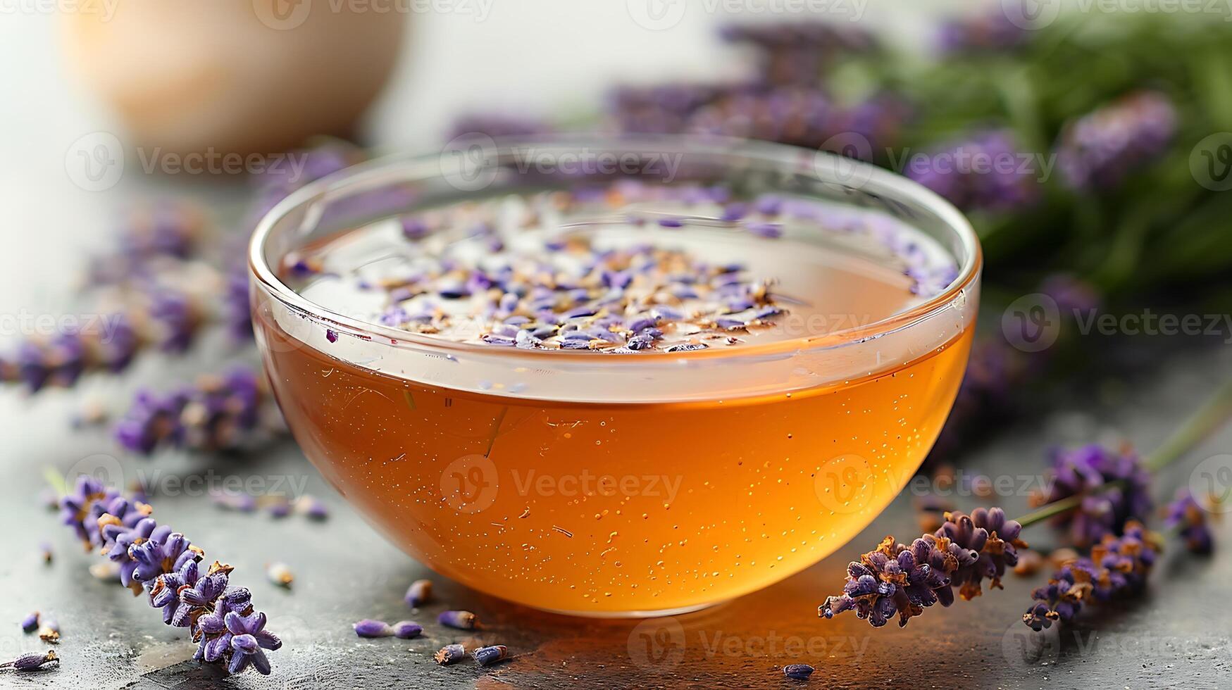 Fragrant Cup of Lavender Tea soothing cup of lavender tea known for its calming properties elegantly captured in a minimalist backdrop photo