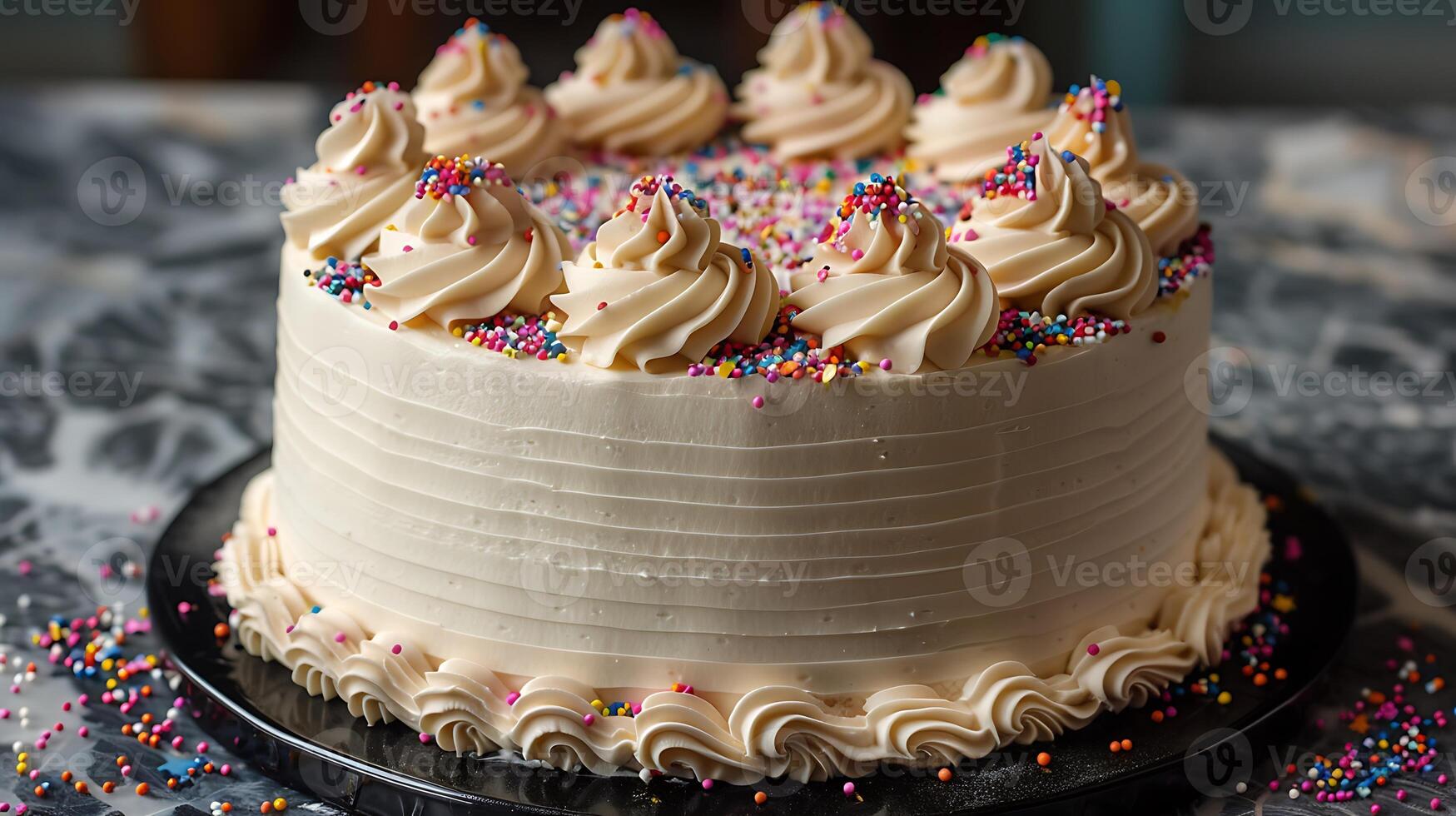 Festive birthday cake with confetti sprinkles cut out on an isolated simple minimalist background photo