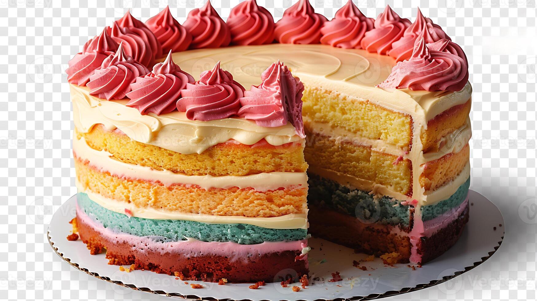 Colorful rainbow cake buttercream frosting cut out on an isolated simple minimalist background photo