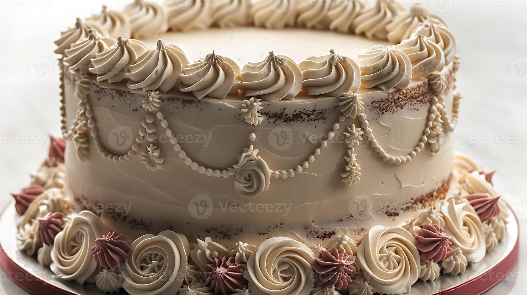 Classic anniversary cake with tiered layers and elegant piping details cut out on an isolated simple minimalist background photo