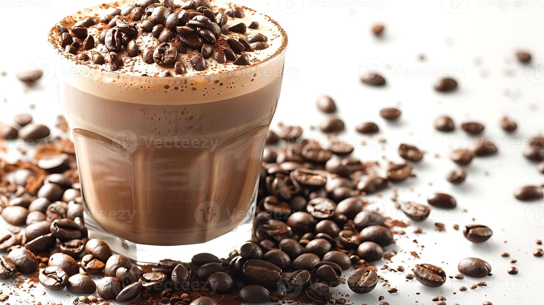 Rich Indulgent Mocha A luscious mocha with chocolatey goodness garnished with a sprinkling of coffee beans for an added touch photo