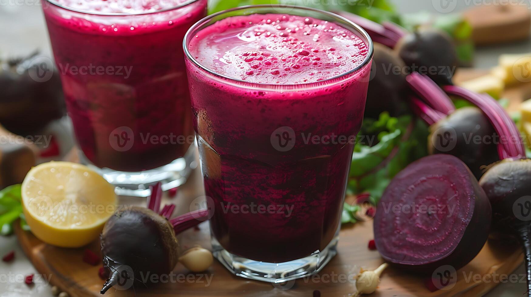 Vibrant Beetroot Juice a Clear Glass A striking glass of beetroot juice rich in color and nutrients presented against a simple clean background photo