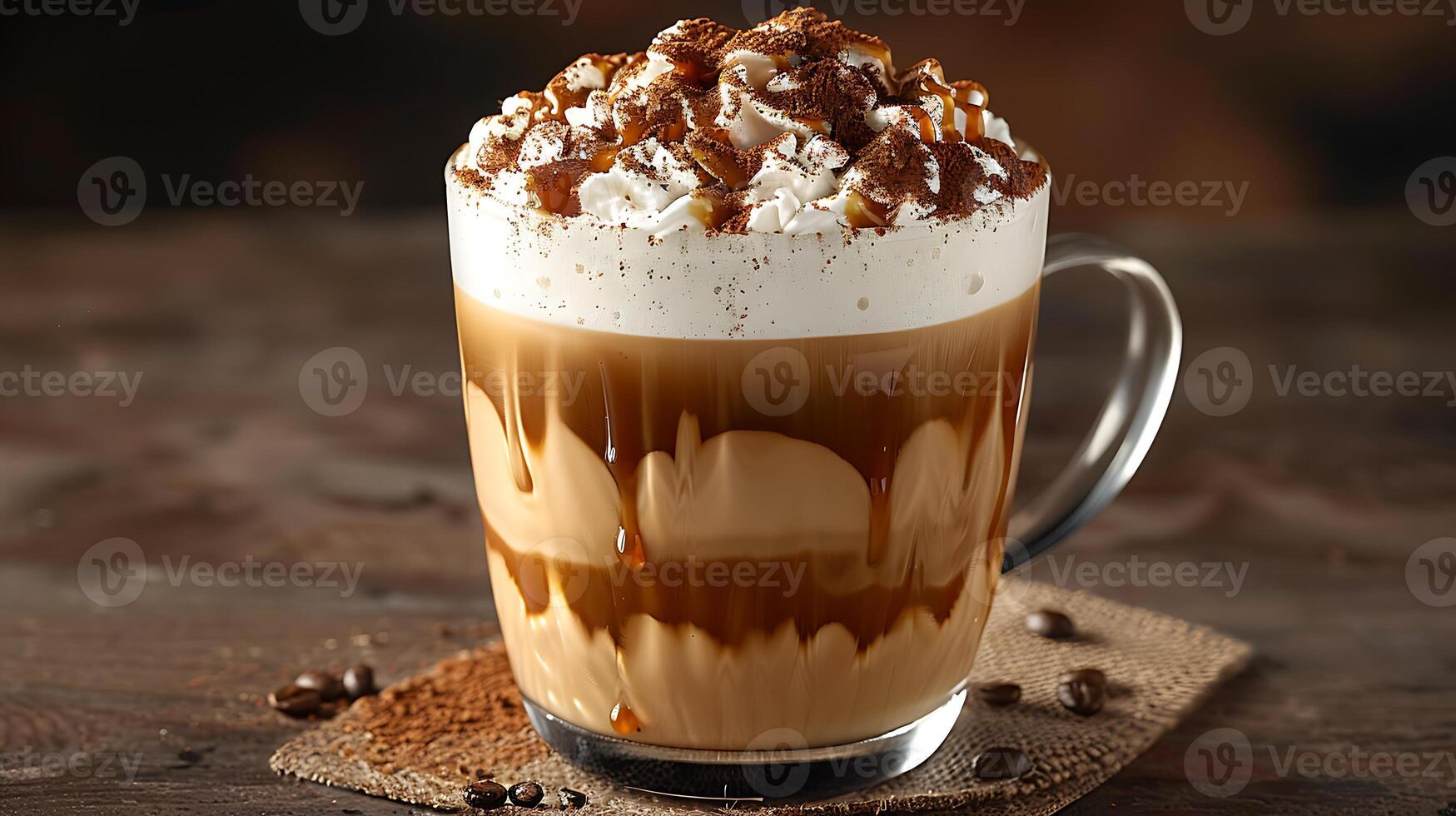 Velvety Macchiato Caramel Drizzle A rich macchiato topped with a drizzle of caramel blending sweet and strong flavors beautifully photo