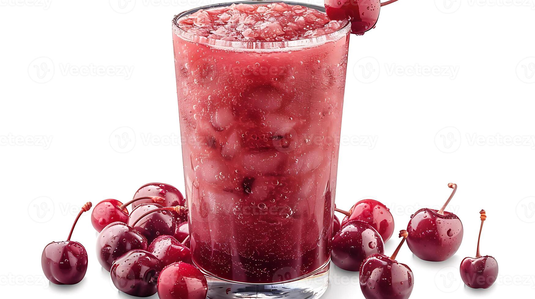 Tall Glass of Sweet Cherry Juice a Cherry Garnish A refreshing glass of cherry juice beautifully garnished with a cherry on top for elegance photo