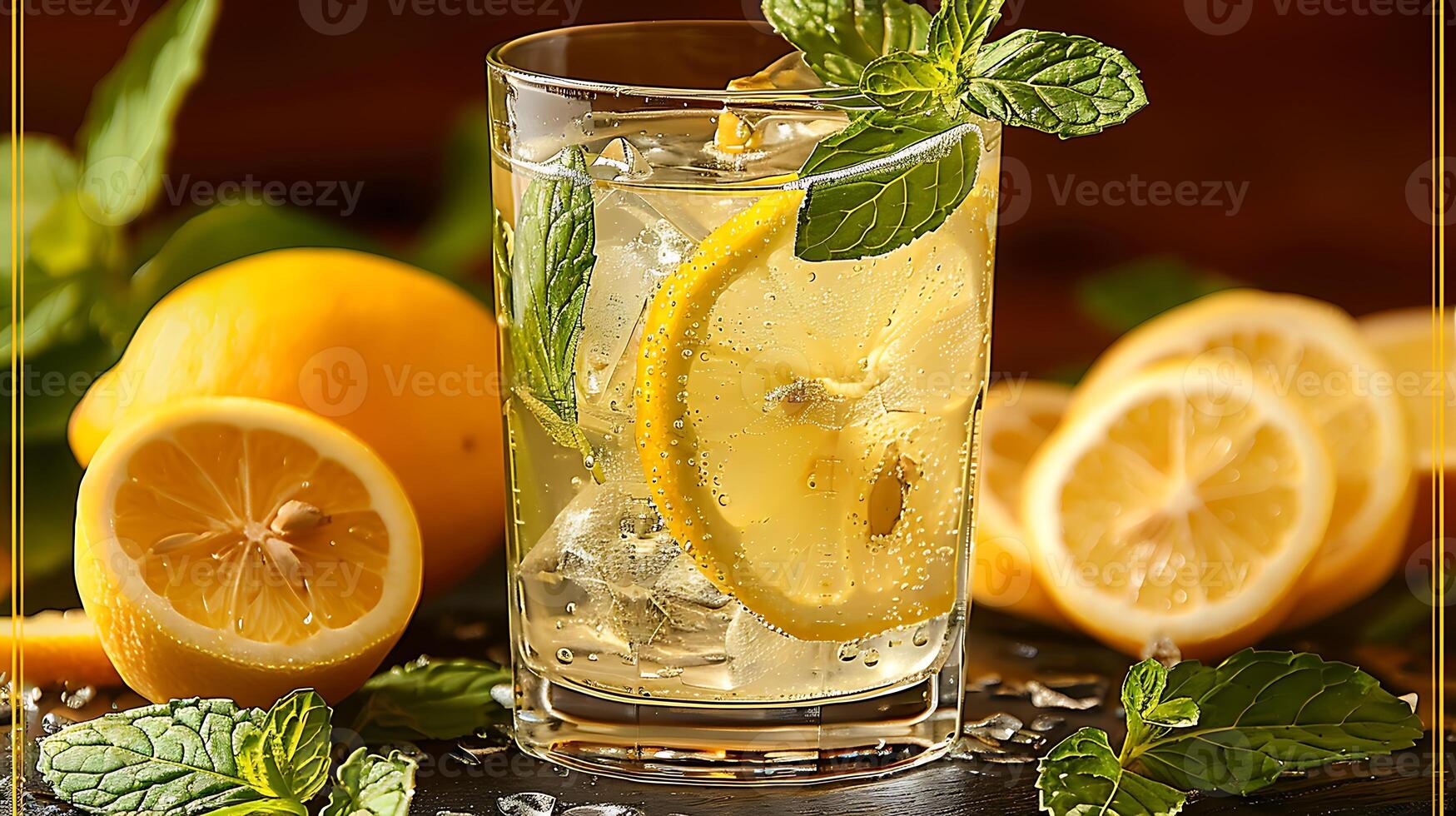 Tall Glass of Refreshing Mint Lemonade zesty mint lemonade served tall adorned with mint leaves and lemon slices for a refreshing twist photo