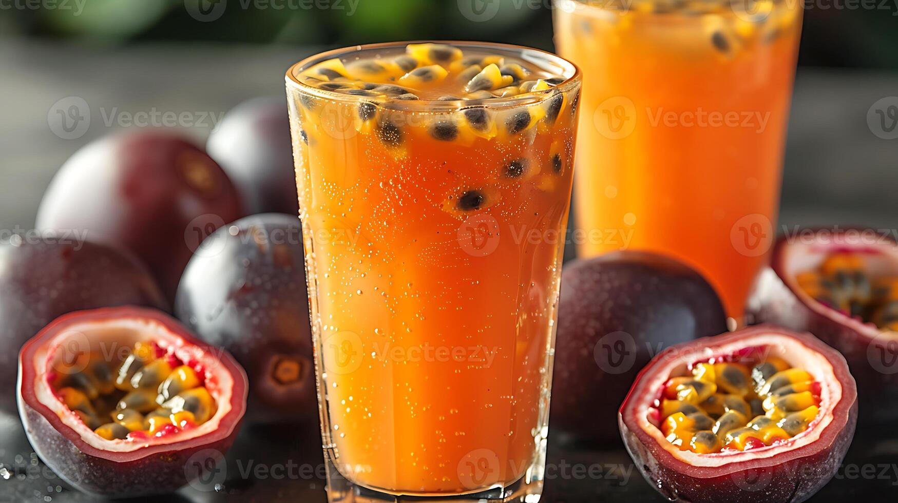 Tall Glass of Exotic Passion Fruit Juice tropical glass of passion fruit juice bursting with flavor and served tall for a refreshing sip photo