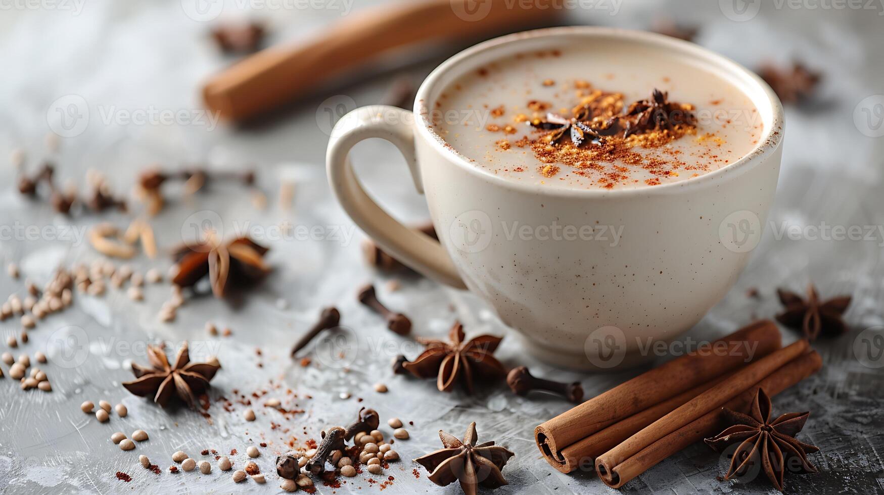Spicy Cup of Chai Tea spicy and aromatic cup of chai tea bursting with flavor and warmth elegantly presented on a minimalist background photo