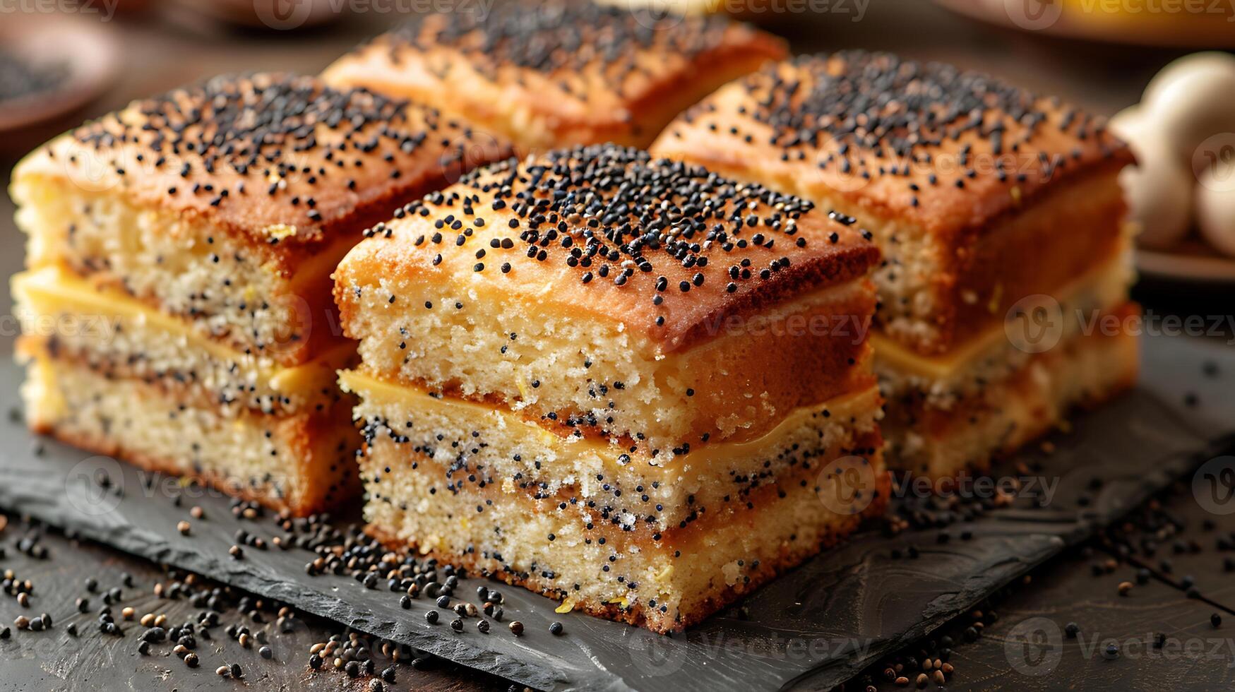 Refreshing lemon poppy seed cake cut out an isolated simple minimalist background photo