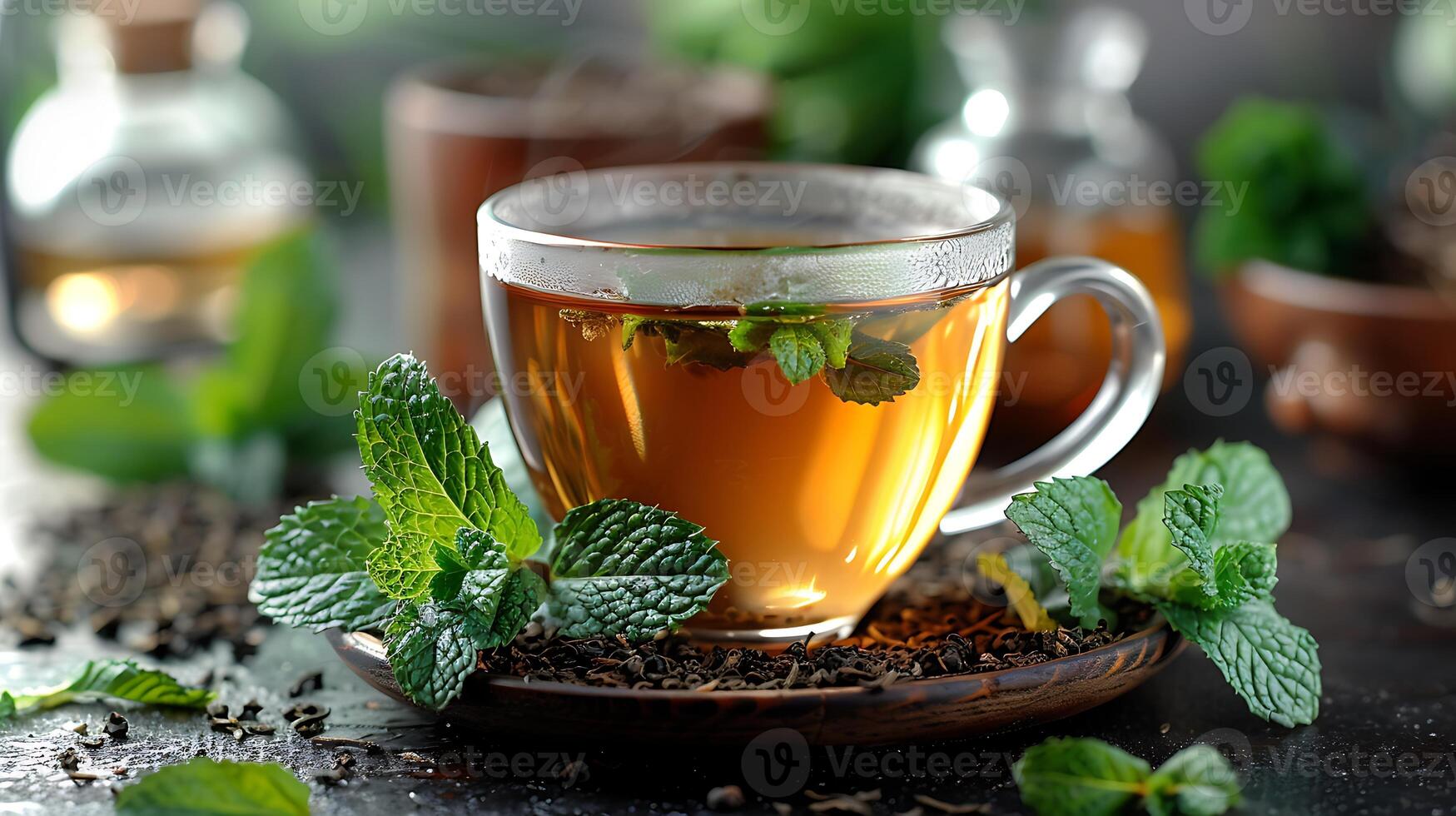 Refreshing Cup of Peppermint Tea cool and refreshing cup of peppermint tea perfect for a soothing experience elegantly displayed on a clean background photo