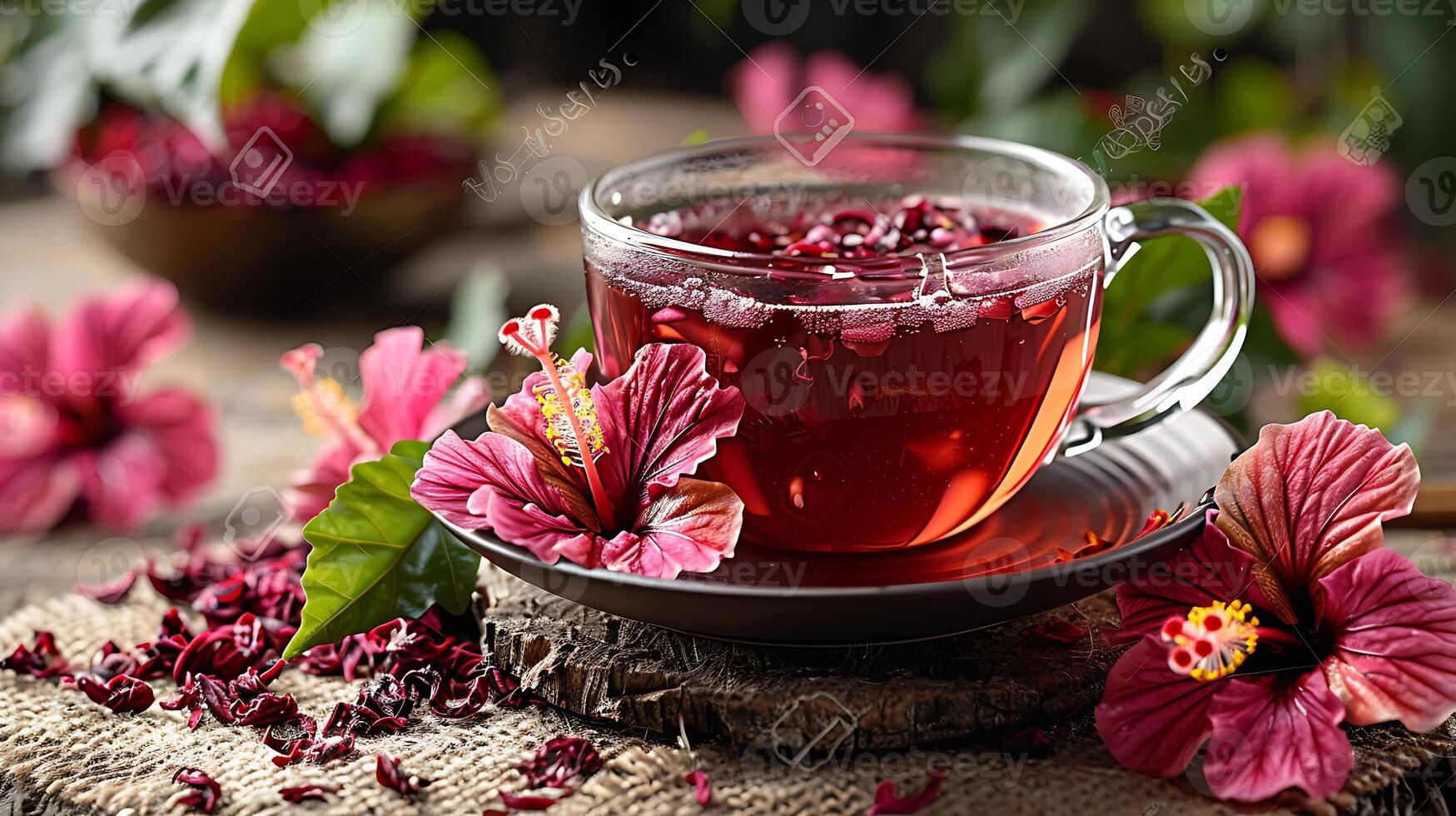 Refreshing Cup of Hibiscus Tea vibrant cup of hibiscus tea known for its refreshing taste and color elegantly displayed on a clean background photo