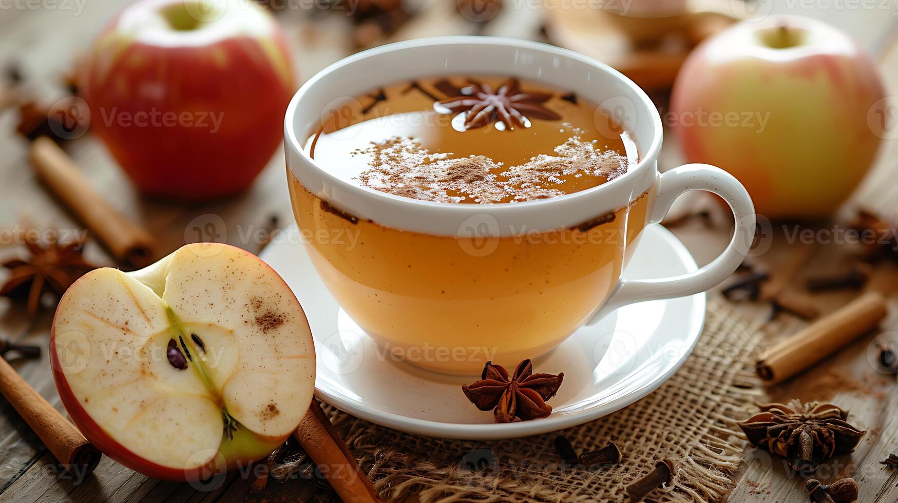 Refreshing Cup of Apple Cinnamon Tea warm and comforting cup of apple cinnamon tea evoking cozy vibes elegantly captured against a minimalist background photo