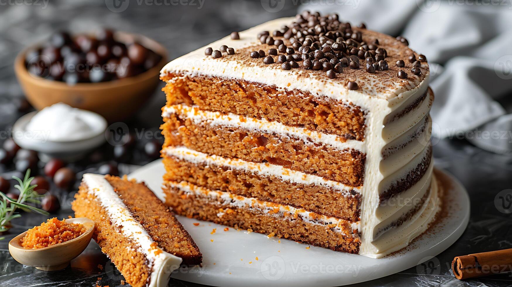 Moist carrot cake cut out an isolated simple minimalist background photo