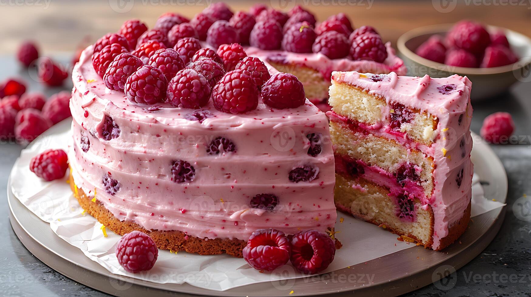 Moist Flavorful Raspberry Lemonade Cake A zesty cake infused with fresh raspberries and lemon topped with a tangy glaze photo