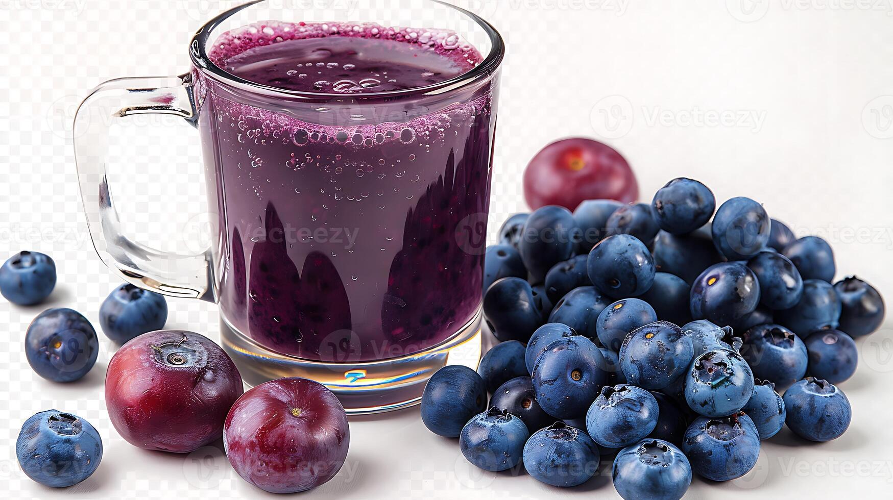 Glass of AntioxidantRich Blueberry Juice a Handful of Blueberries A nutritious blueberry juice featuring a handful of fresh blueberries for added flavor photo