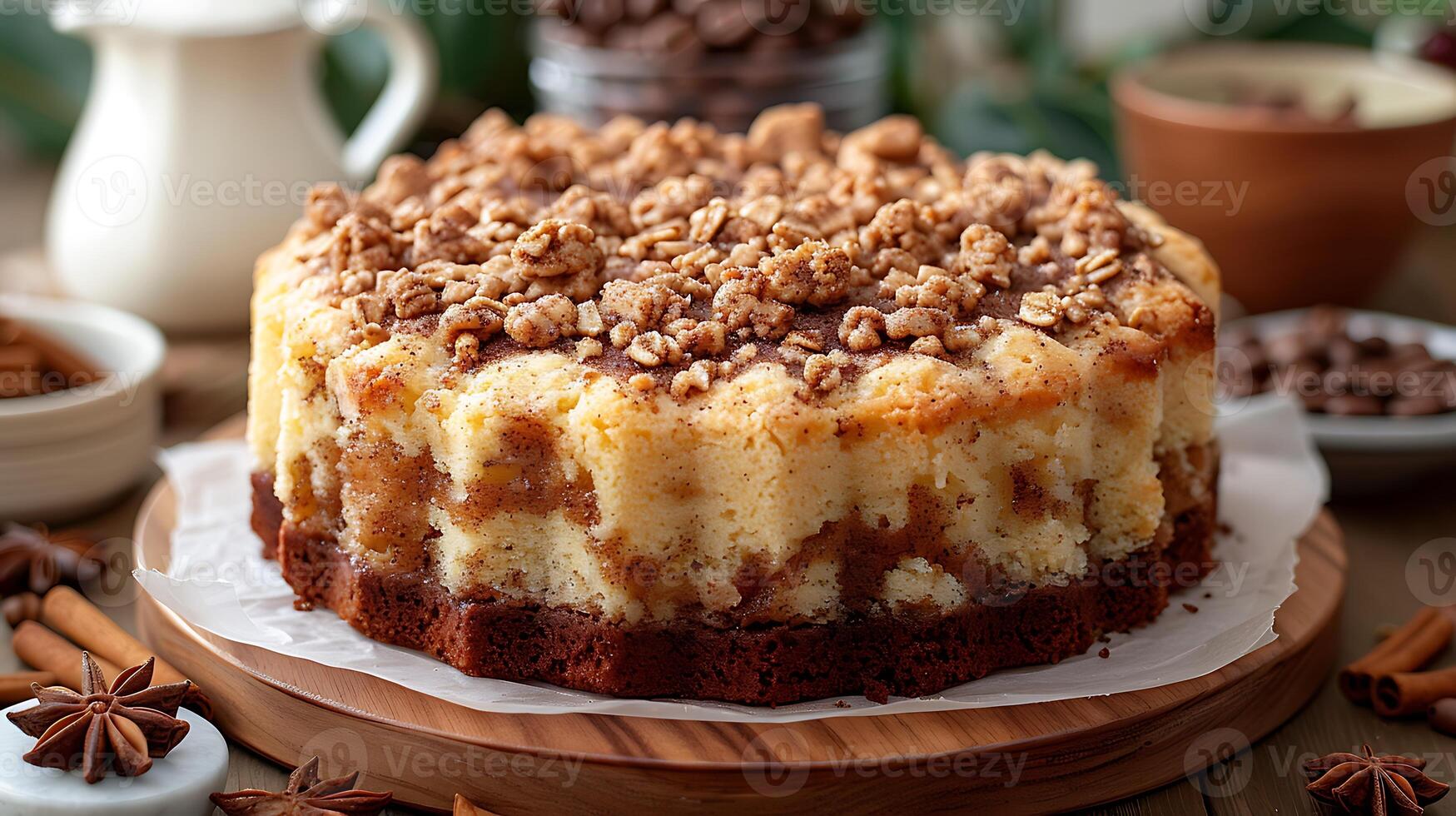 Classic coffee cake cinnamon streusel topping cut out on an isolated simple minimalist background photo