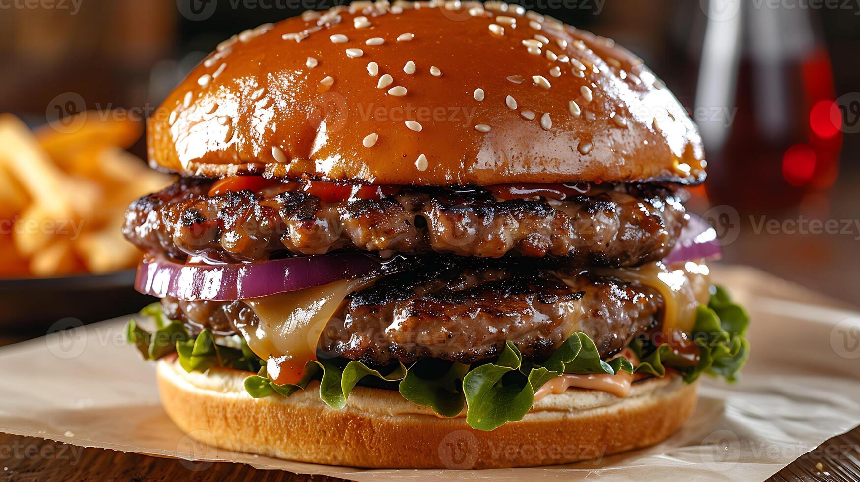 Bangkok Pad Thai Burger burger with rice noodle buns shrimp crushed peanuts and tamarind sauce merging street food with burger goodness photo