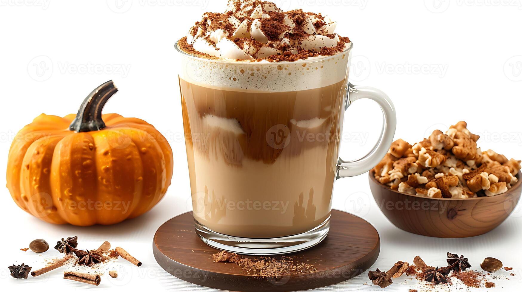 Cozy pumpkin spice latte cut out on an isolated simple minimalist background photo