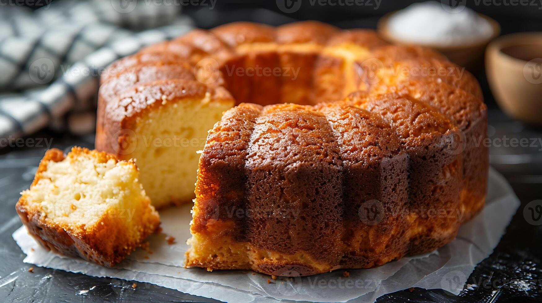 Traditional pound cake cut out on an isolated simple minimalist background photo