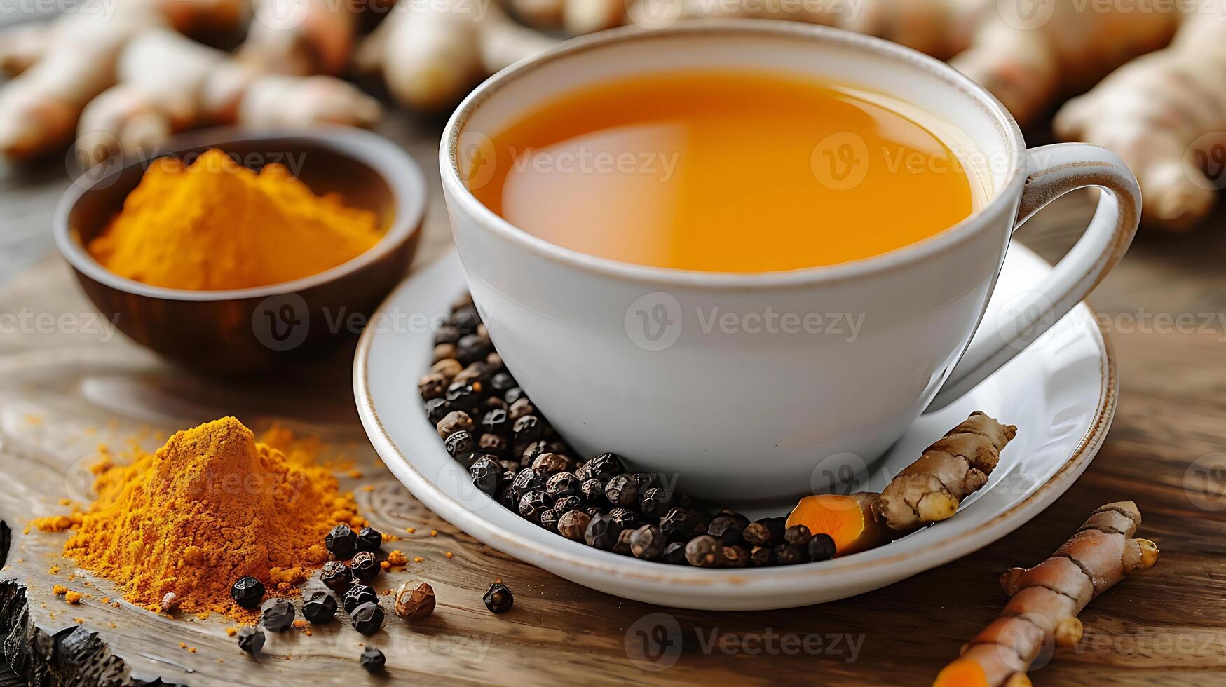 Spicy cup of turmeric tea cut out on an isolated simple minimalist background photo
