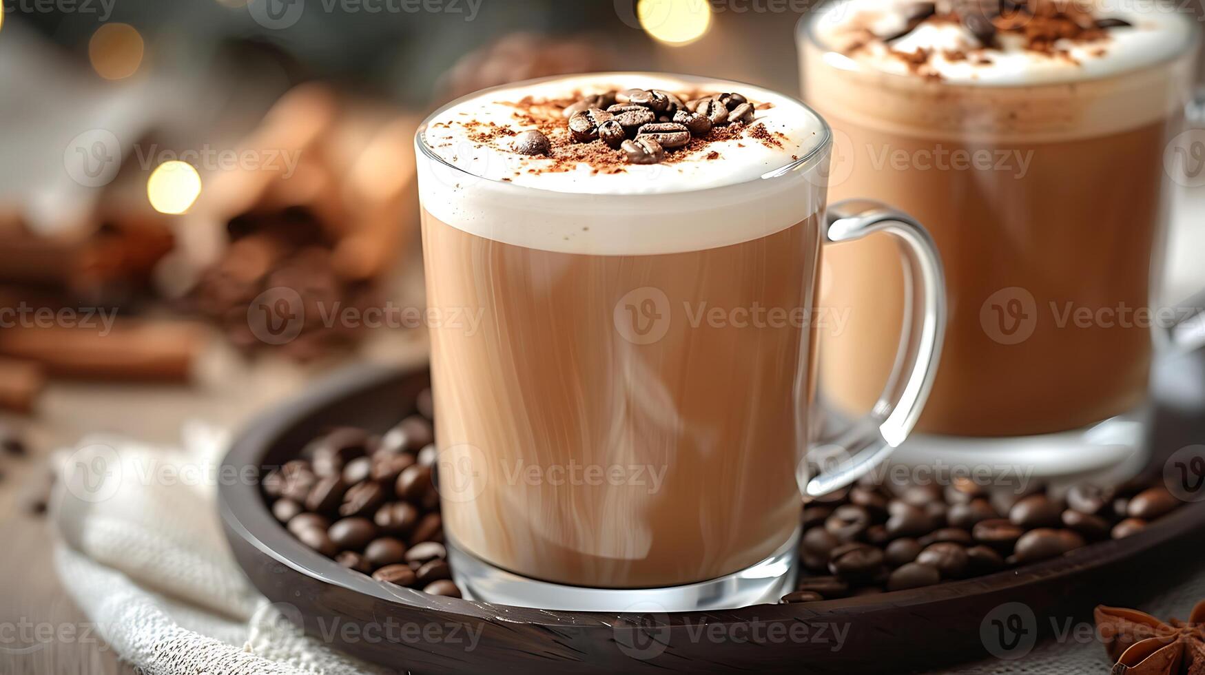 Spicy and aromatic chai latte with a sprinkle of coffee beans all cut out on an isolated simple minimalist background photo