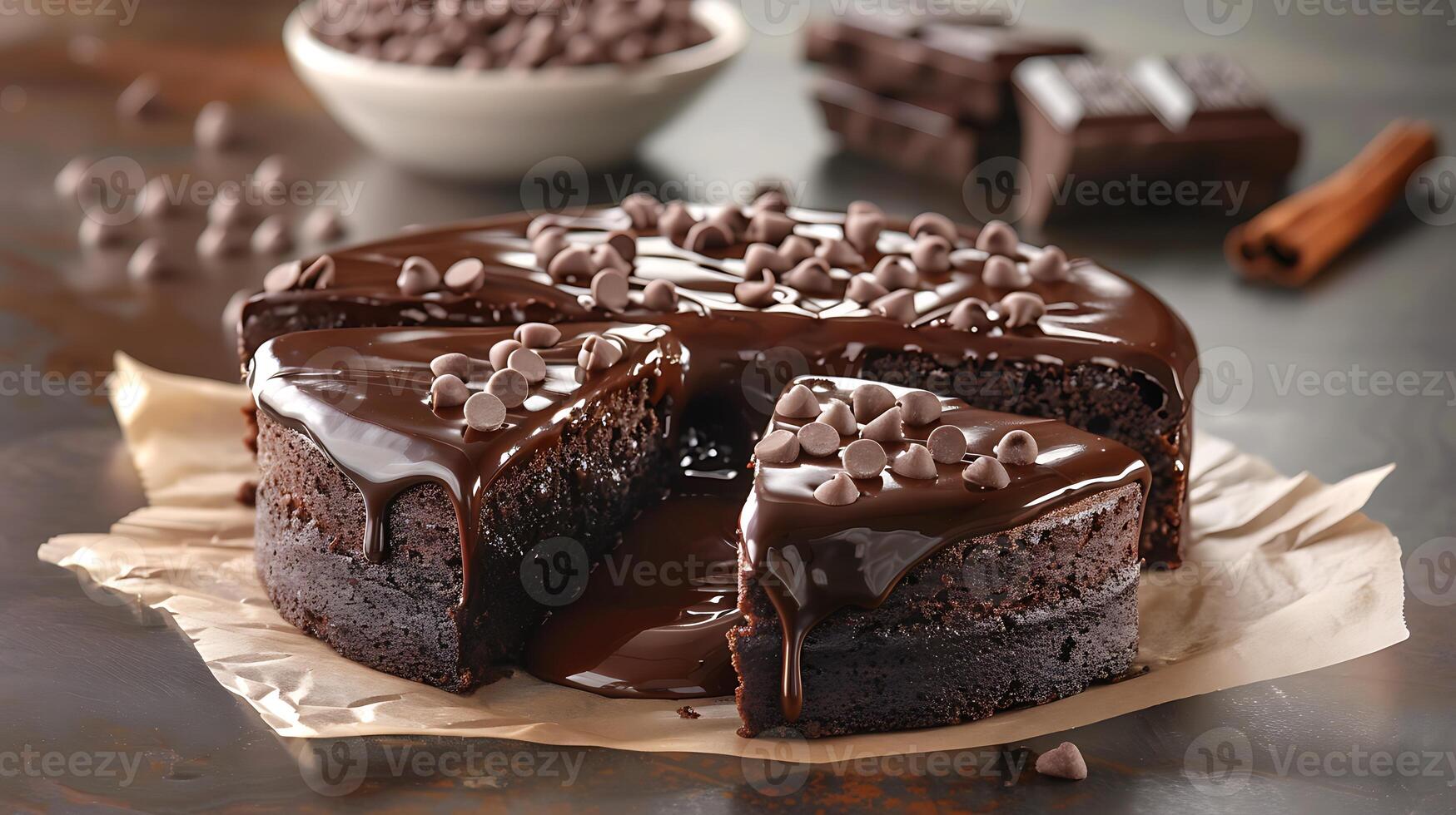 Rich chocolate lava cake cut out on an isolated simple minimalist background photo