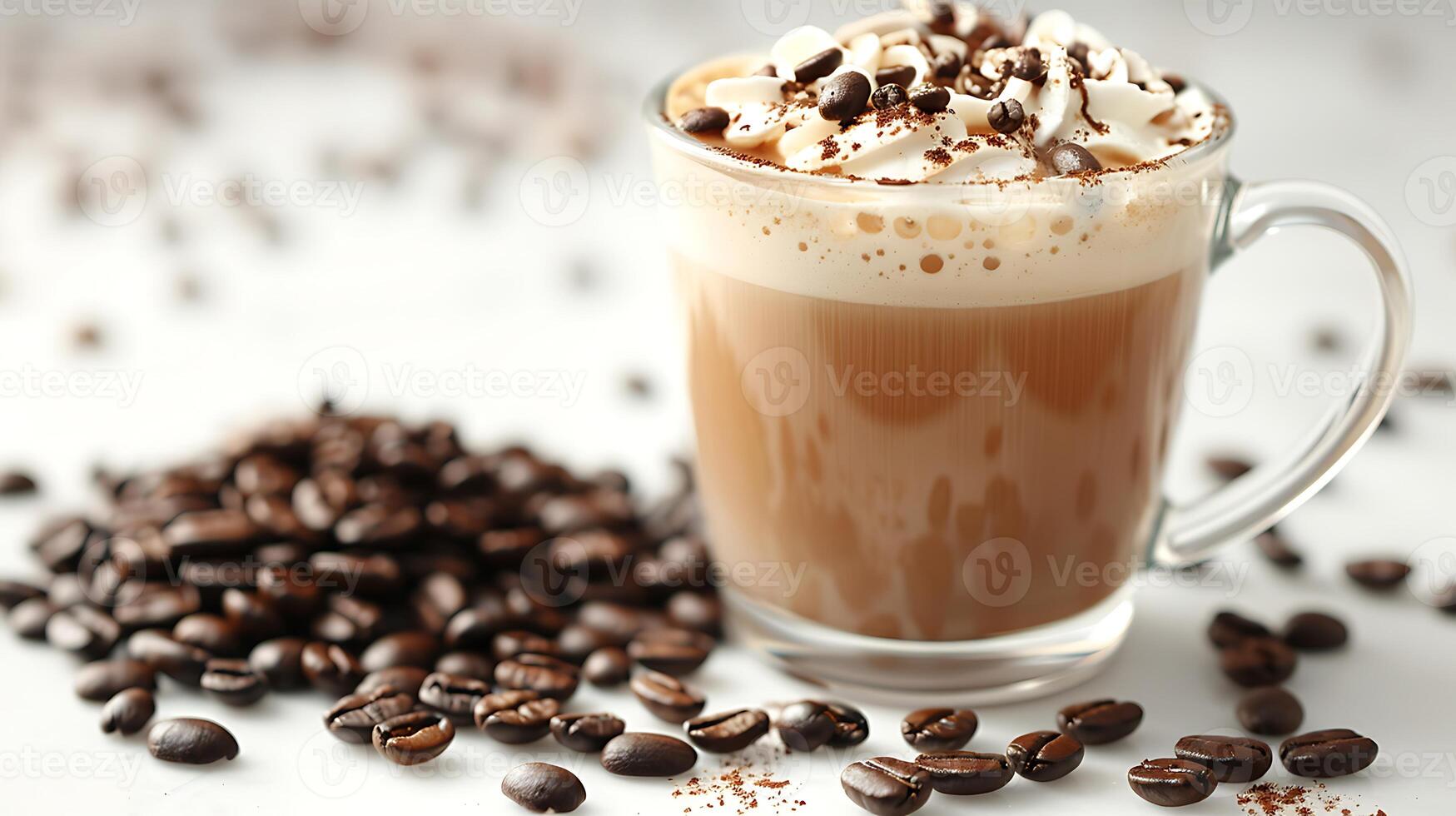 Rich and creamy Irish coffee with a side of coffee beans all cut out on an isolated simple minimalist background photo