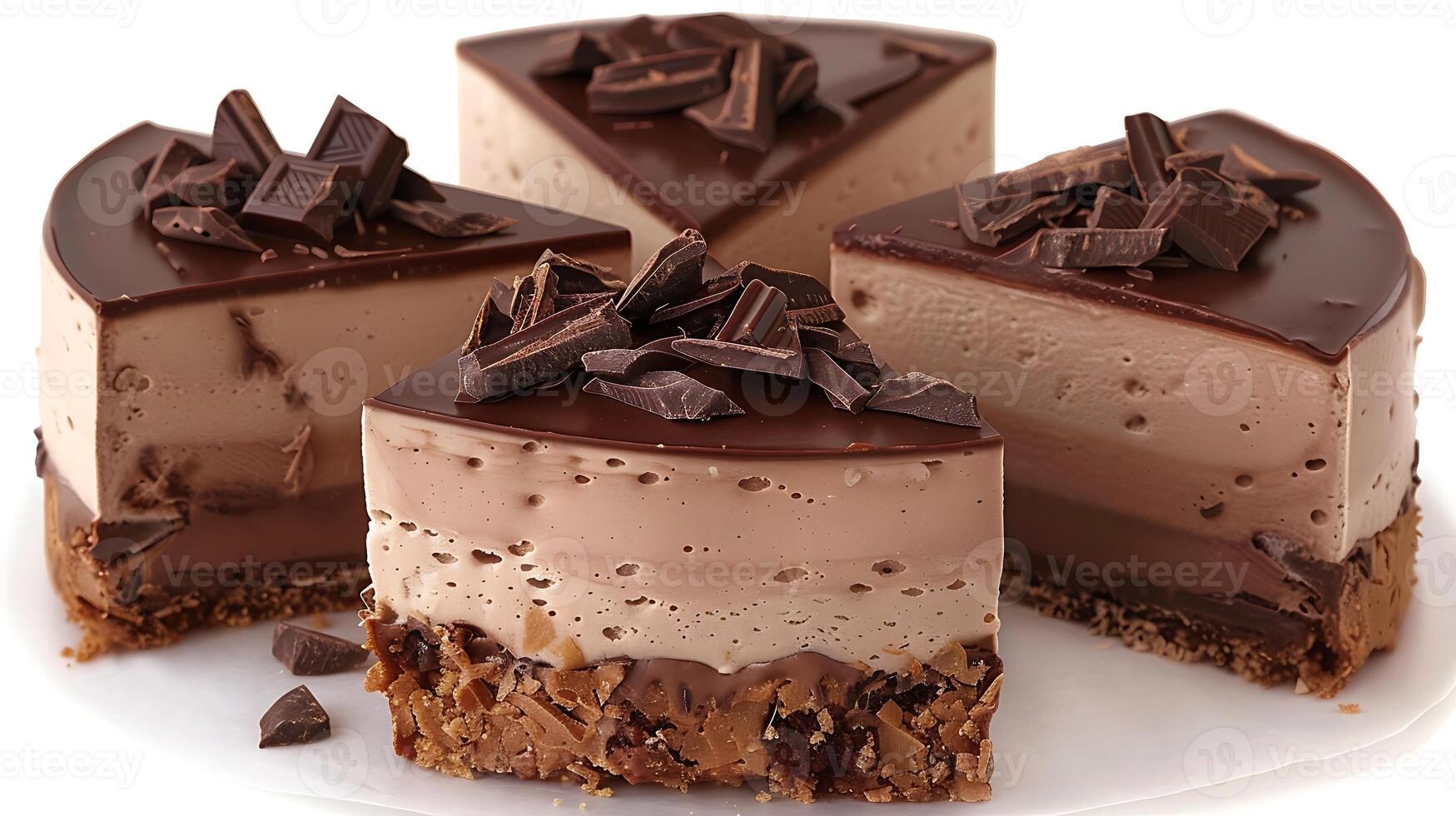 Rich and creamy chocolate mousse cake cut out on an isolated simple minimalist background photo