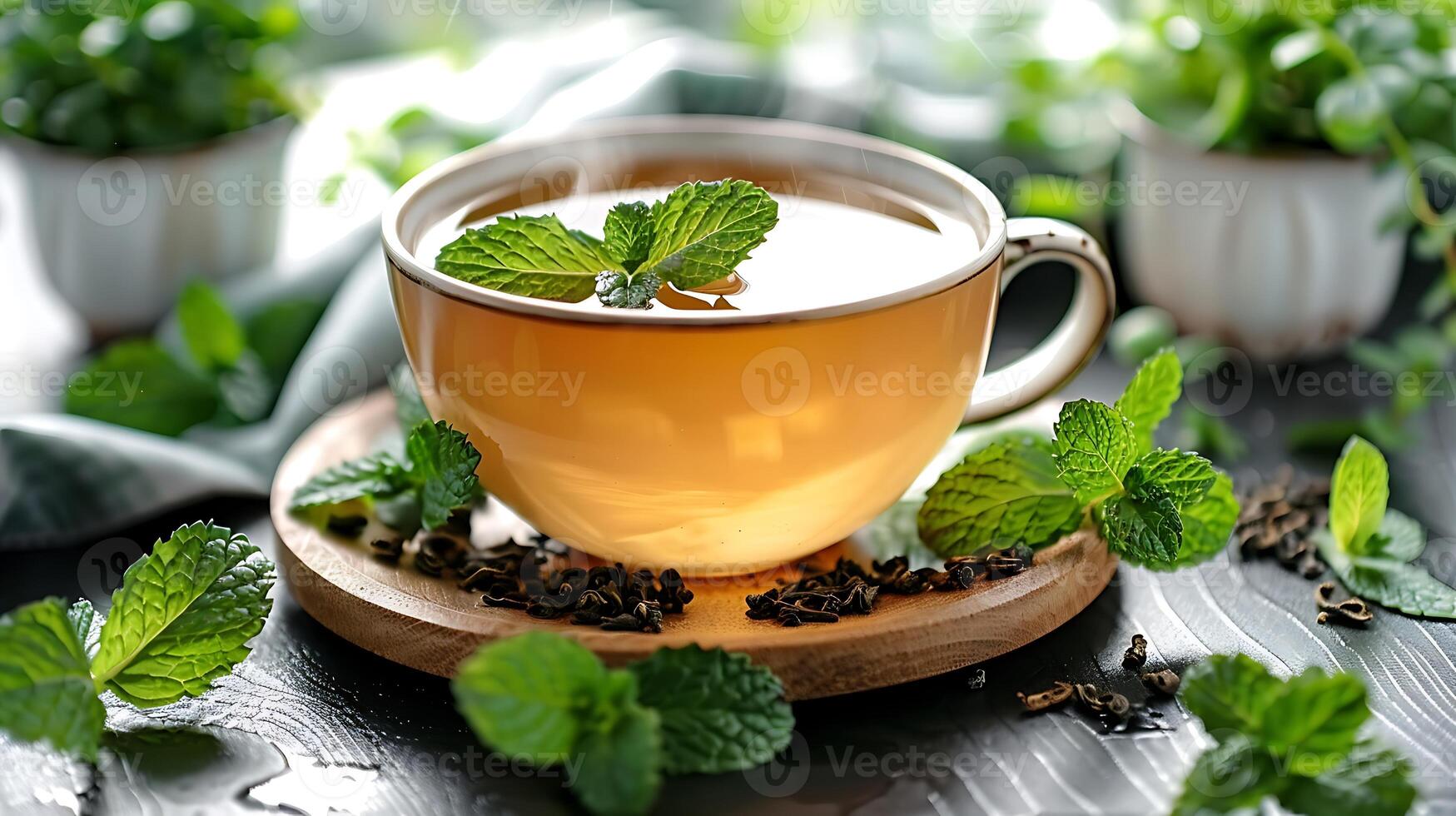 Refreshing cup of peppermint tea cut out on an isolated simple minimalist background photo