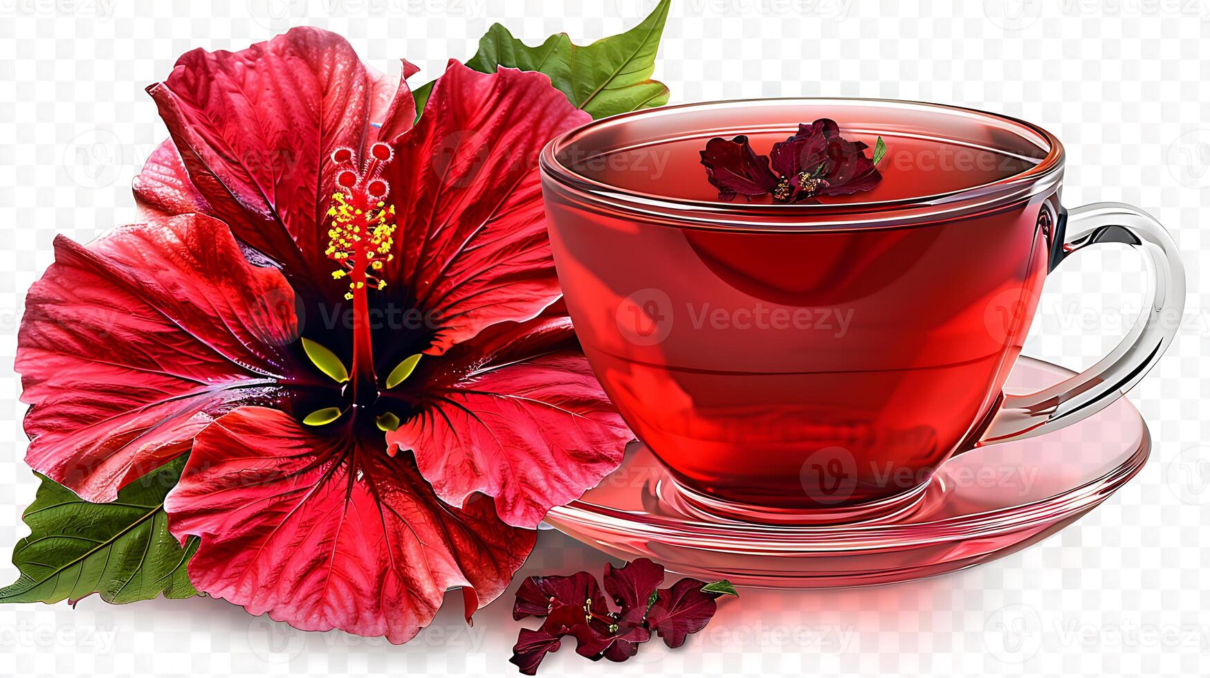 Refreshing cup of hibiscus tea cut out on an isolated simple minimalist background photo