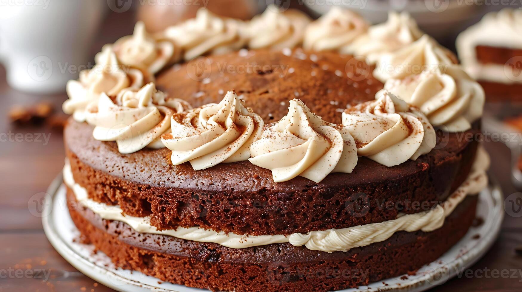 Moist and flavorful spice cake with cream cheese frosting cut out on an isolated simple minimalist background photo