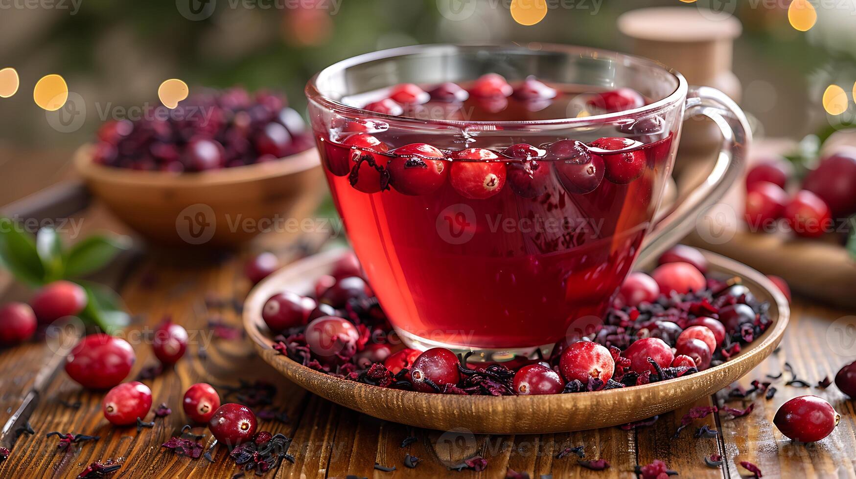 Fruity cup of cranberry hibiscus tea cut out on an isolated simple minimalist background photo