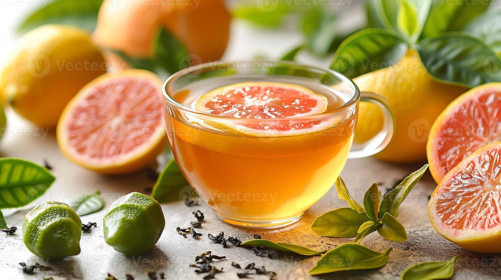 Citrusy cup of bergamot tea cut out on an isolated simple minimalist background photo
