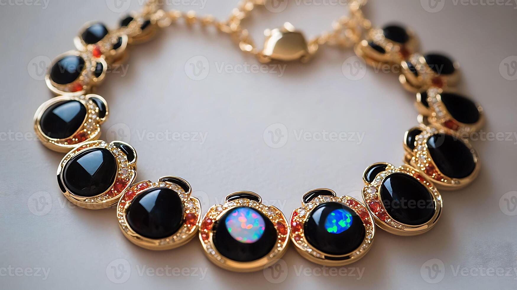 Charming opal and onyx necklace with a mesmerizing opal and deep black onyx stones in a classic design photo