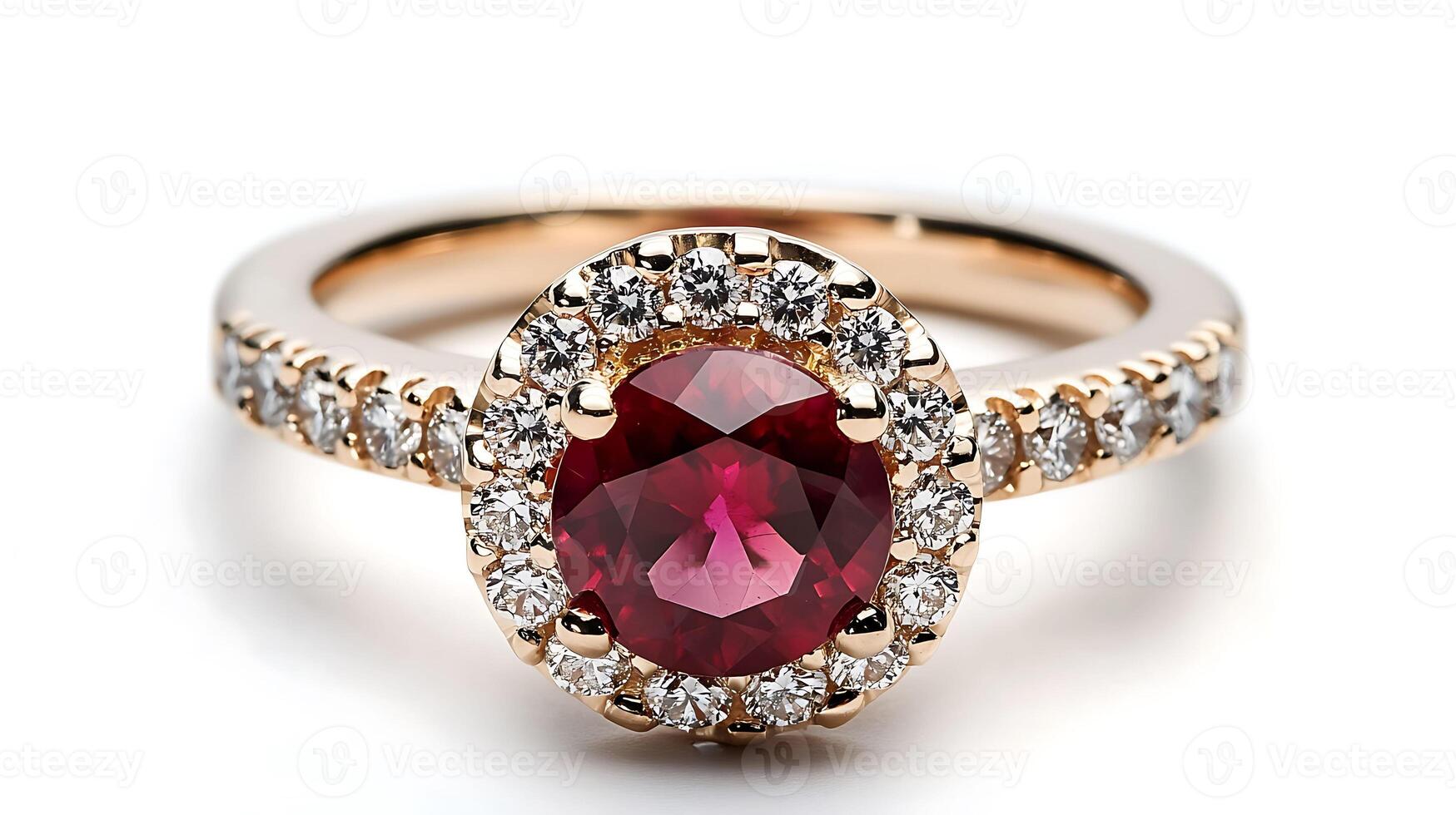 Luxurious ruby ring set in gold showcasing a deep red gemstone surrounded by tiny diamonds perfect for an engagement photo