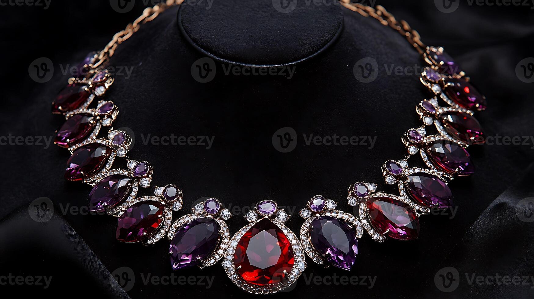Sophisticated garnet and amethyst necklace with deep red garnet and purple amethyst stones in an elegant design photo