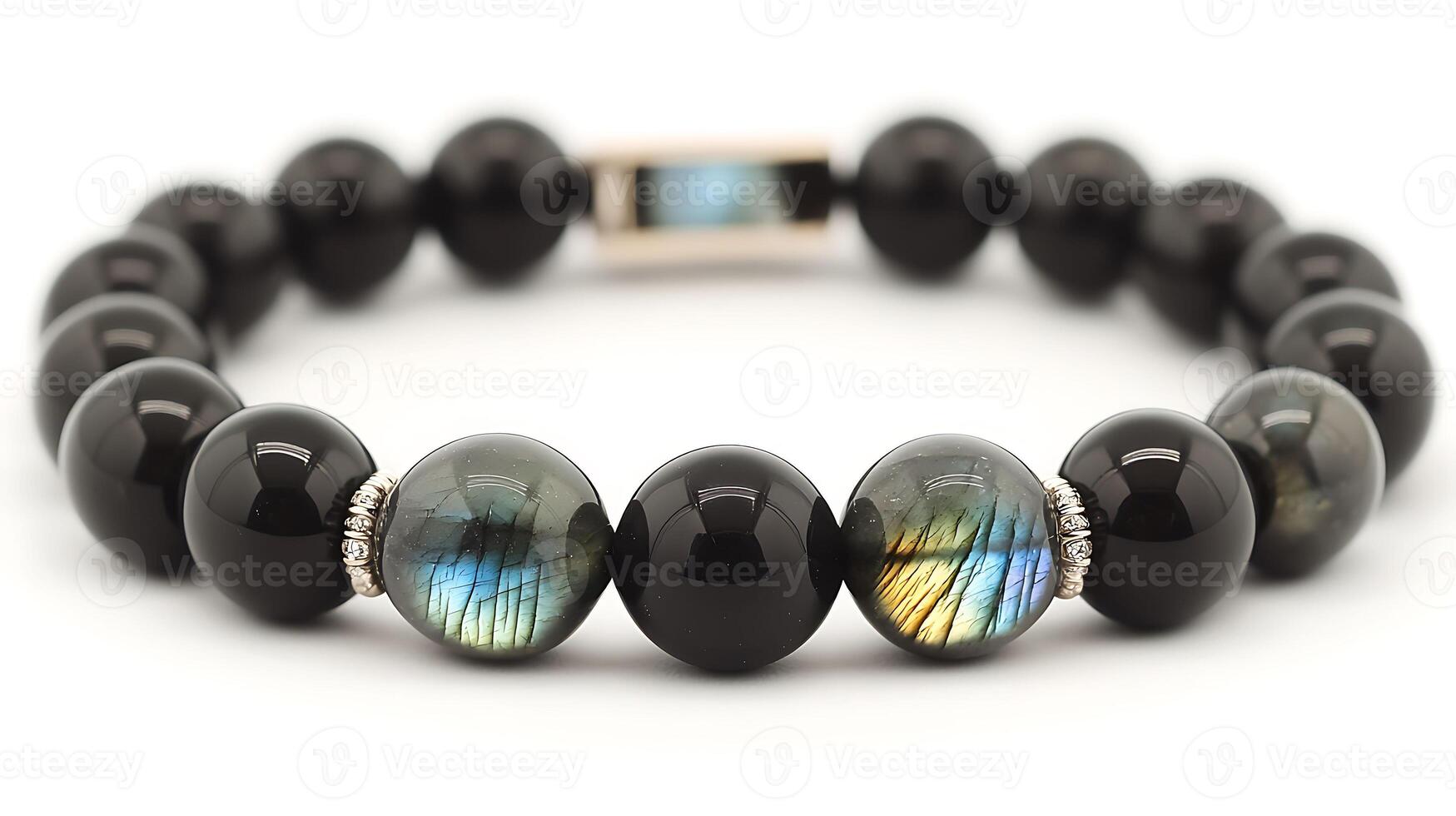 Elegant obsidian and labradorite bracelet with deep black obsidian and shimmering bluegreen labradorite stones in a sleek design photo