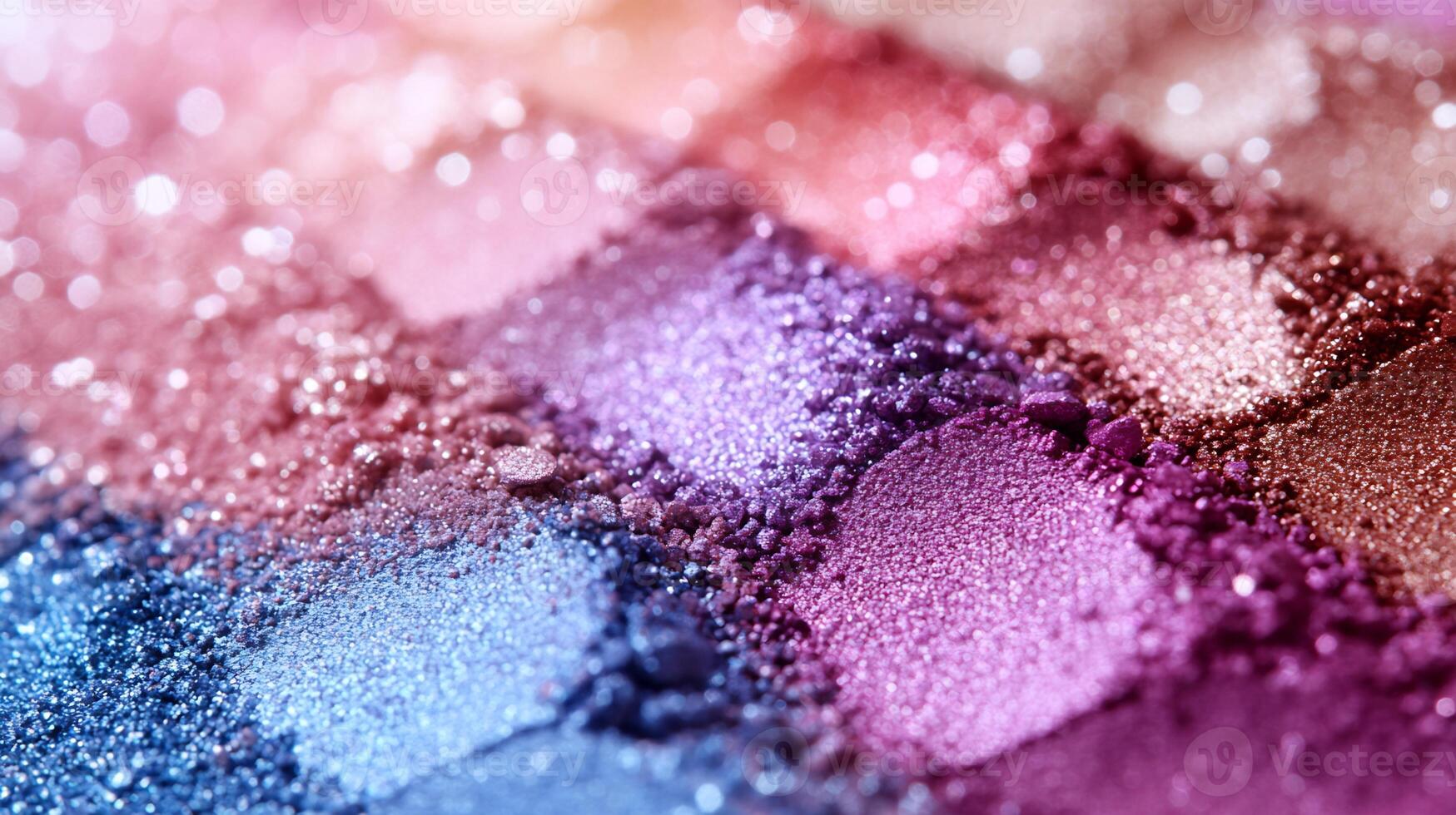 Vibrant Radiance CloseUp of Eyeshadow Pigments Soft Blush Powders Arranged Radiantly Under Soft Warm Lighting photo