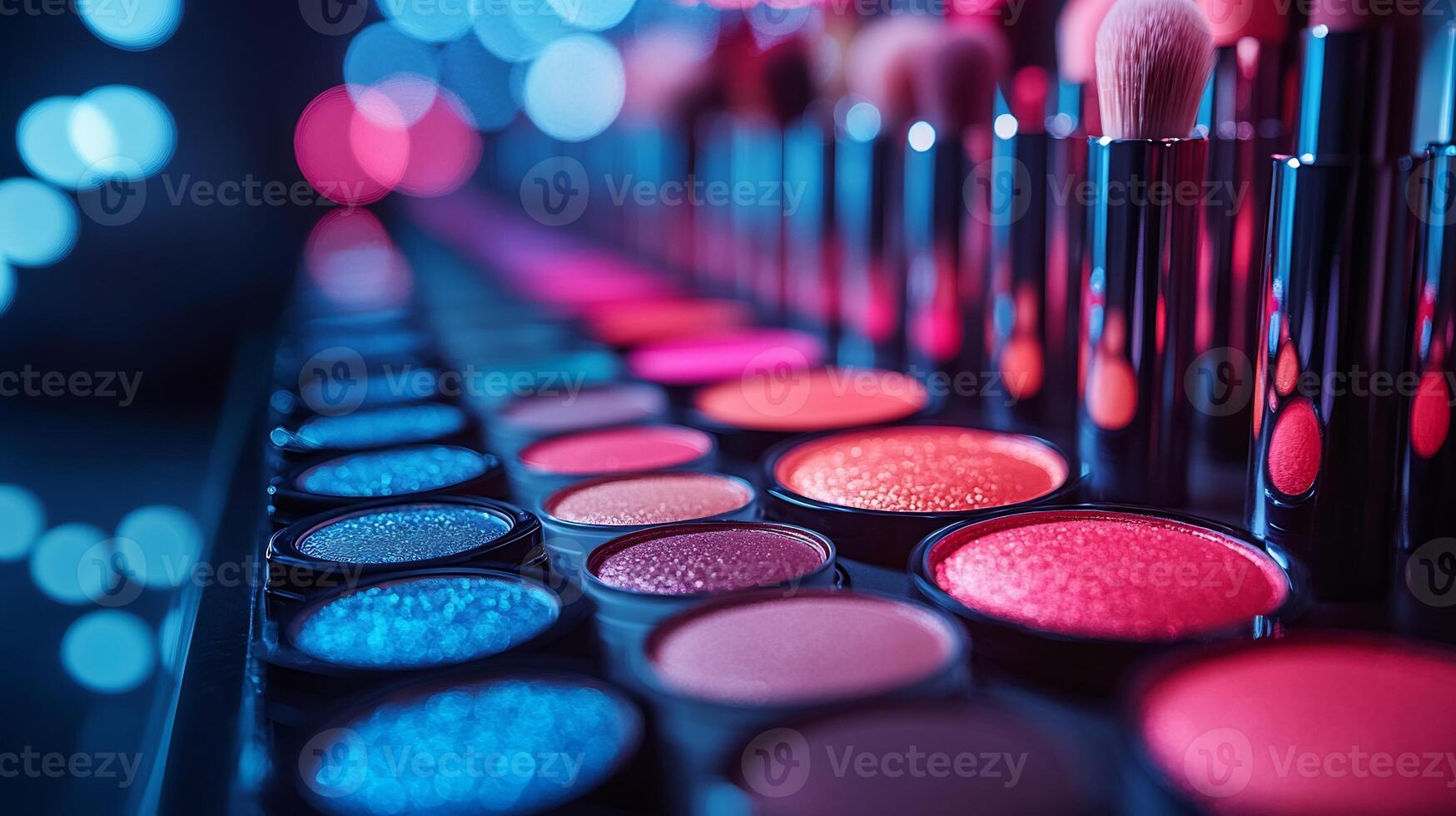 Artistic Expression Bold Makeup Display Featuring Neon Colors Geometric Arrangements Captivate the Eye photo