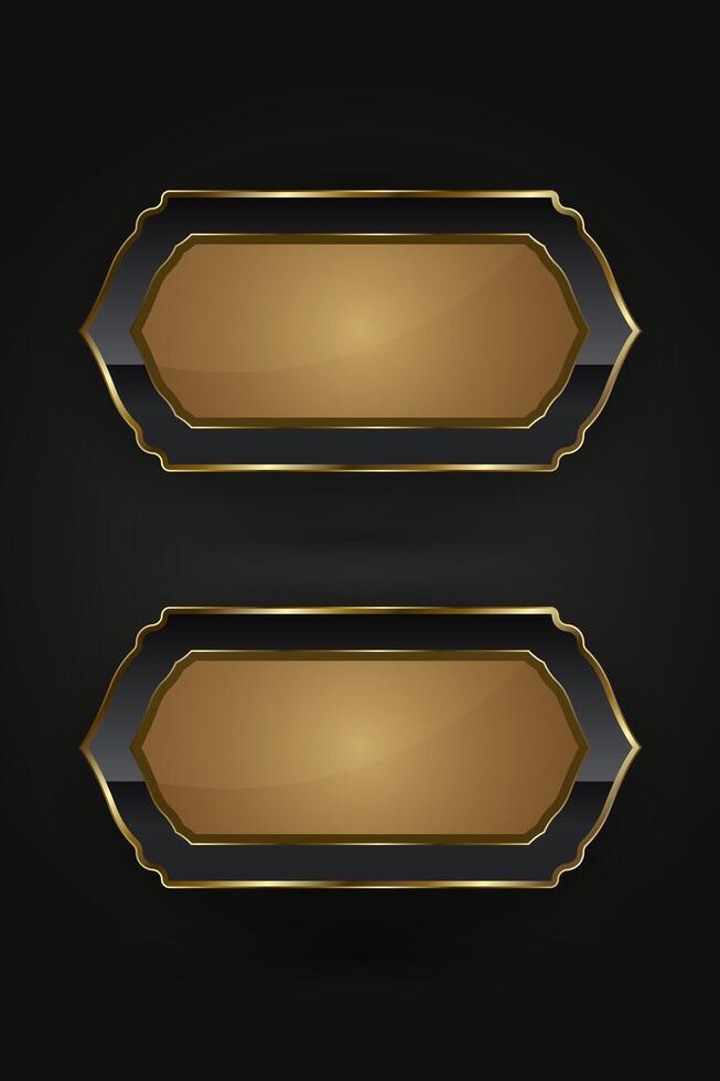 Set of two elegant special shapes with Luxury and gold button with premium stoked web button design, 2 metallic button style sheen at the center , illustration vector