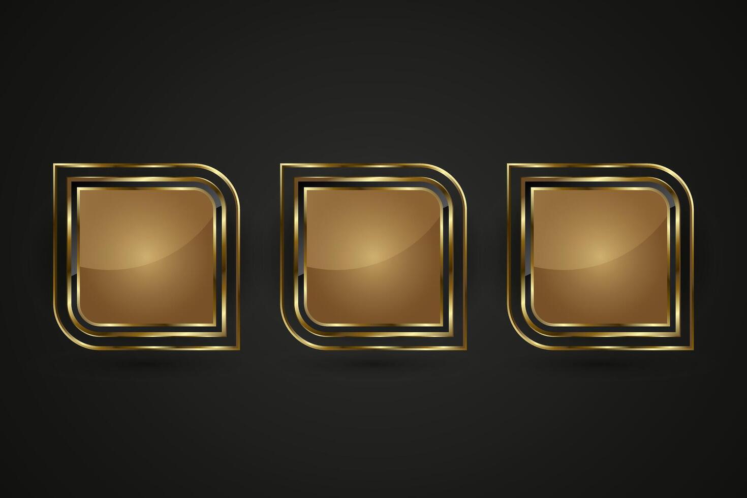 Group of three modern premium gold buttons design in Luxury and three gold button with premium stoked web buttons design vector