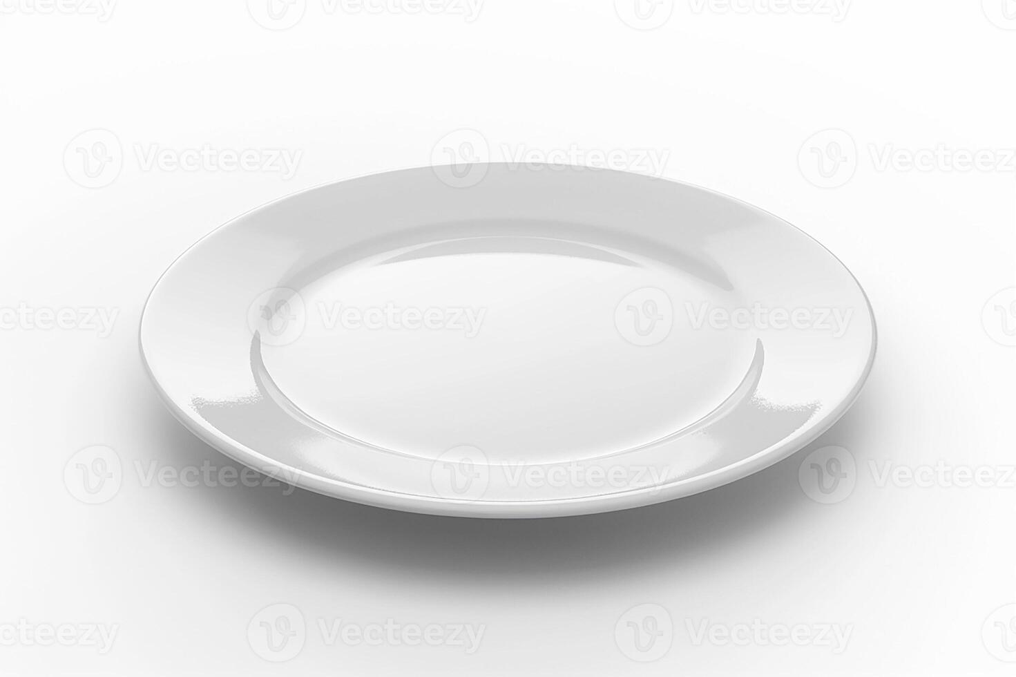 3D render of a blank white plate for advertising on a white background photo