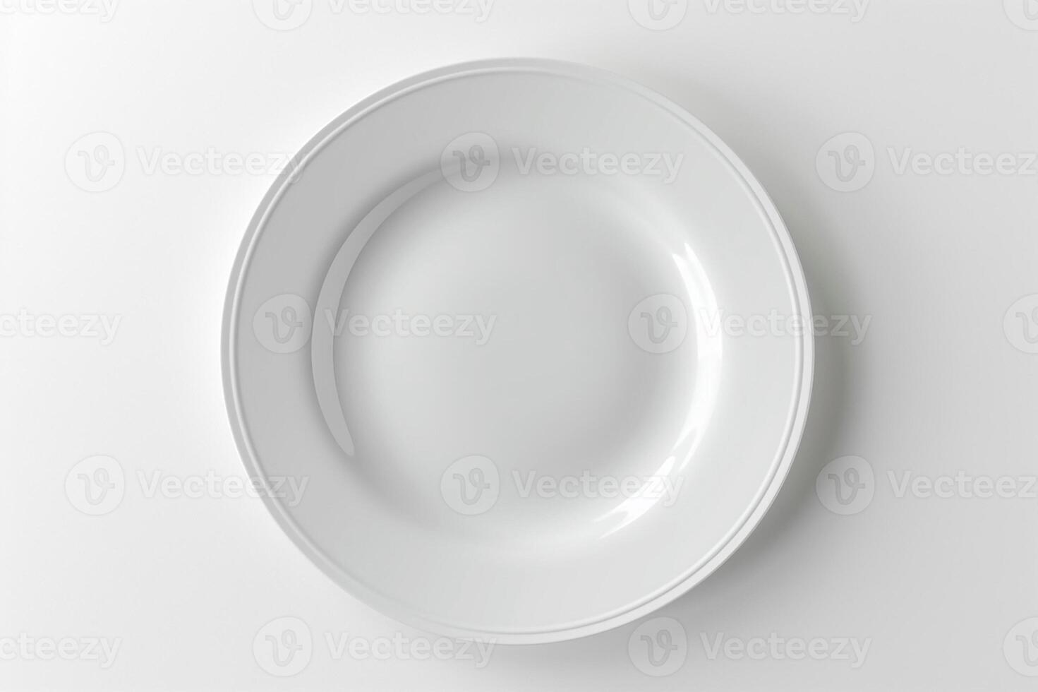 Advertising blank white plate on white background, 3D rendered image photo