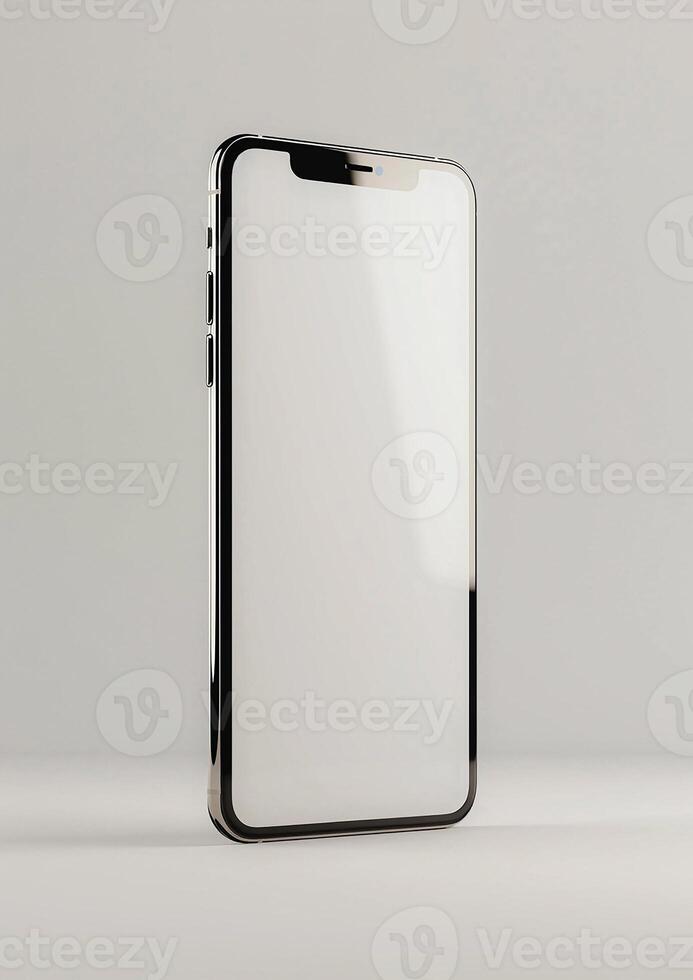 Realistic smartphone mockup with a blank screen, high-quality 3D render for brand showcases photo