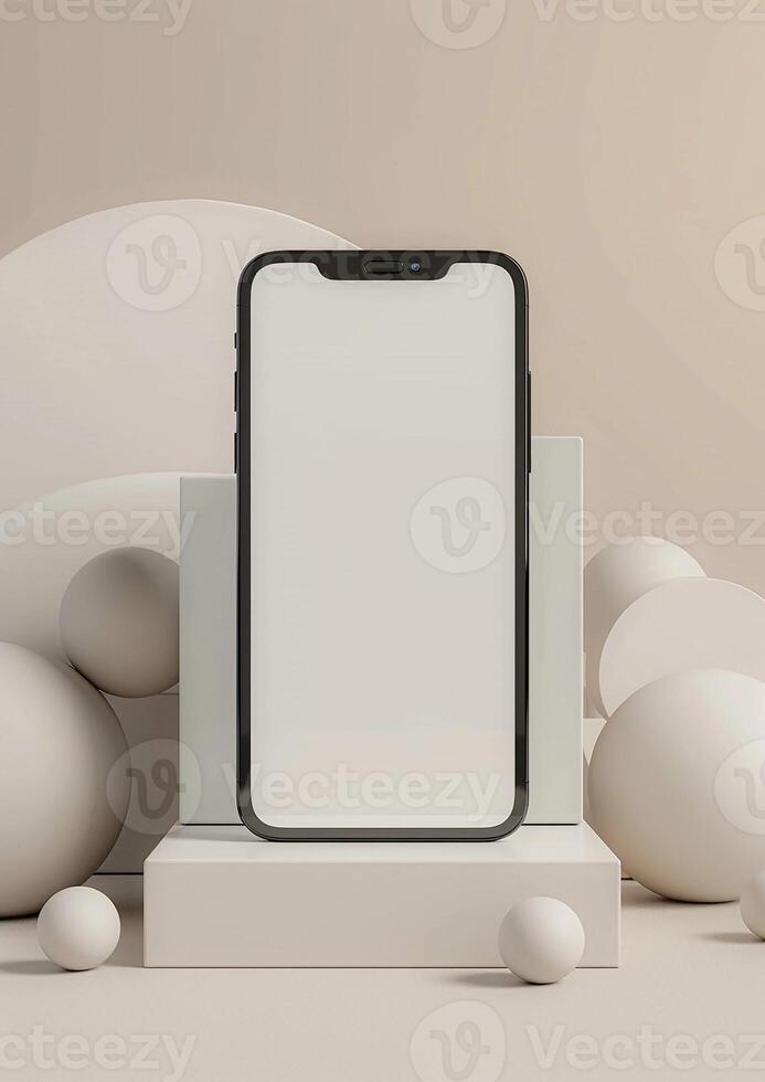 High-quality 3D render of a realistic blank screen smartphone mockup, ideal for branding photo
