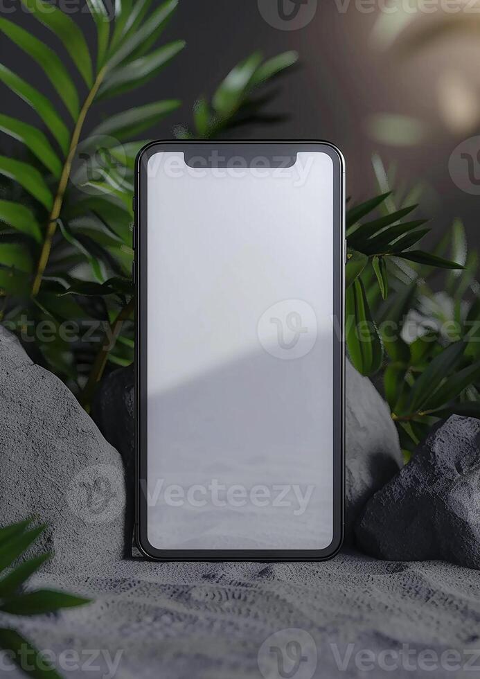 3D render of a premium blank screen smartphone mockup, ideal for apps and websites photo