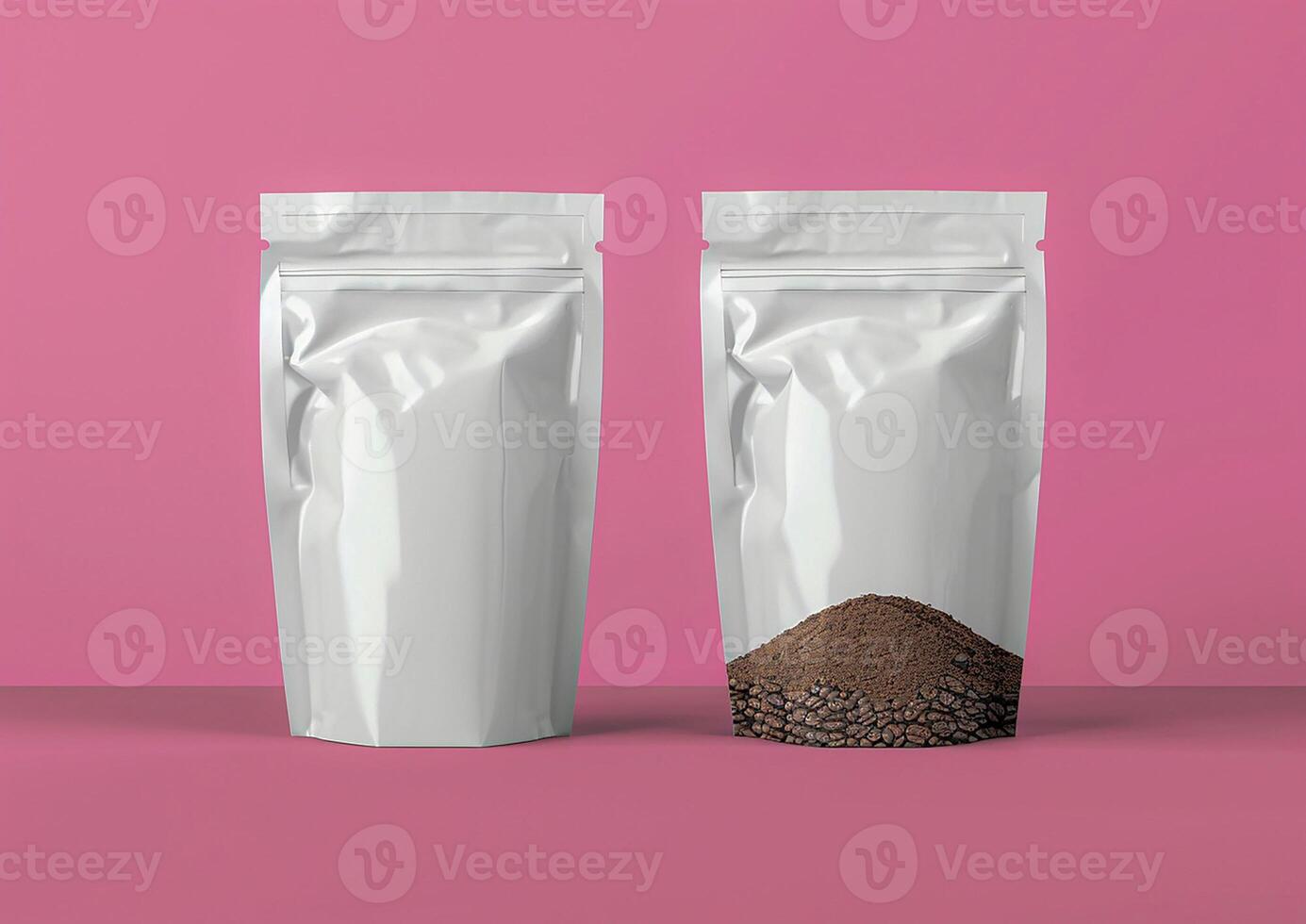 Present your coffee brand in style with a blank bag template designed to highlight both whole bean and ground coffee offerings. photo