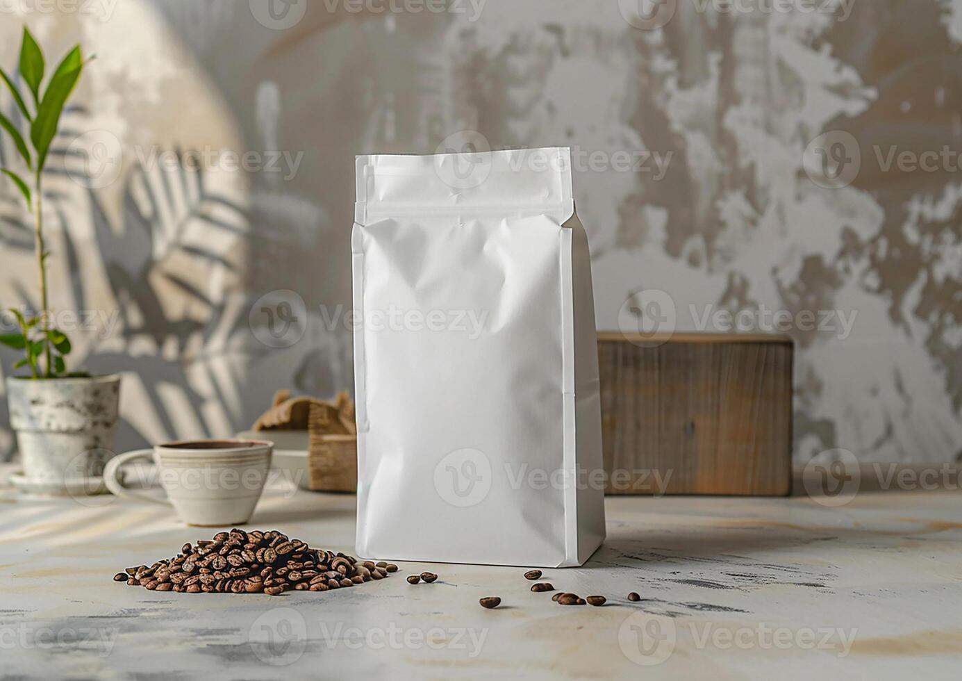 Enhance your coffee product's appeal with a blank bag template ideal for showcasing whole bean and ground coffee options. photo