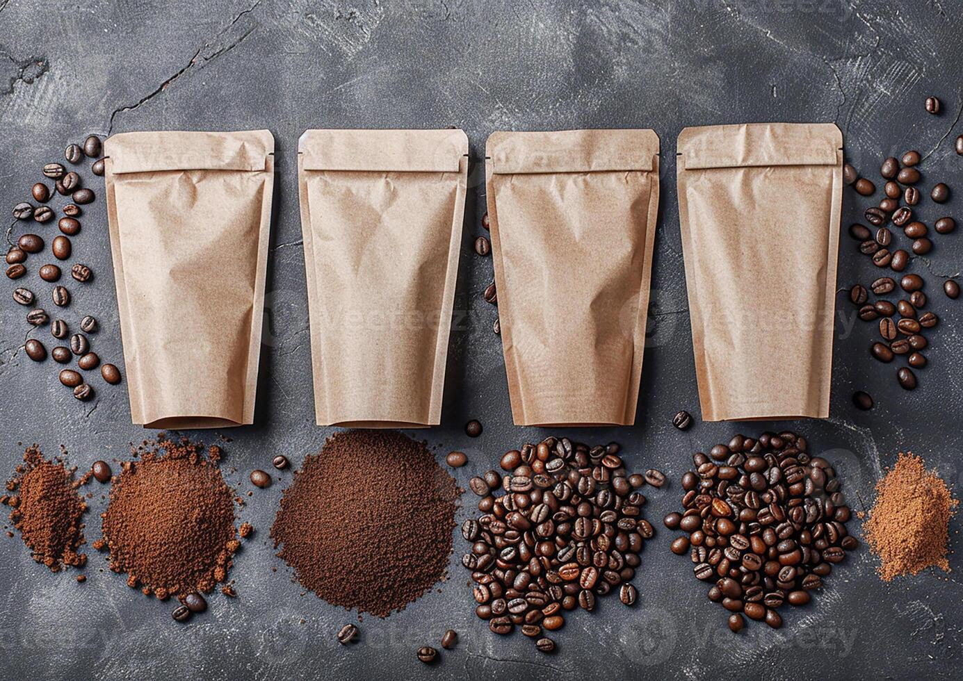 Showcase your coffee brand's uniqueness with a blank bag template designed for both whole bean and ground coffee varieties. photo