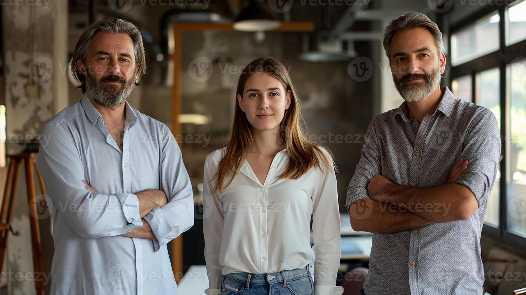 Successful business team in a stylish office, team portrait, confident expressions, photo